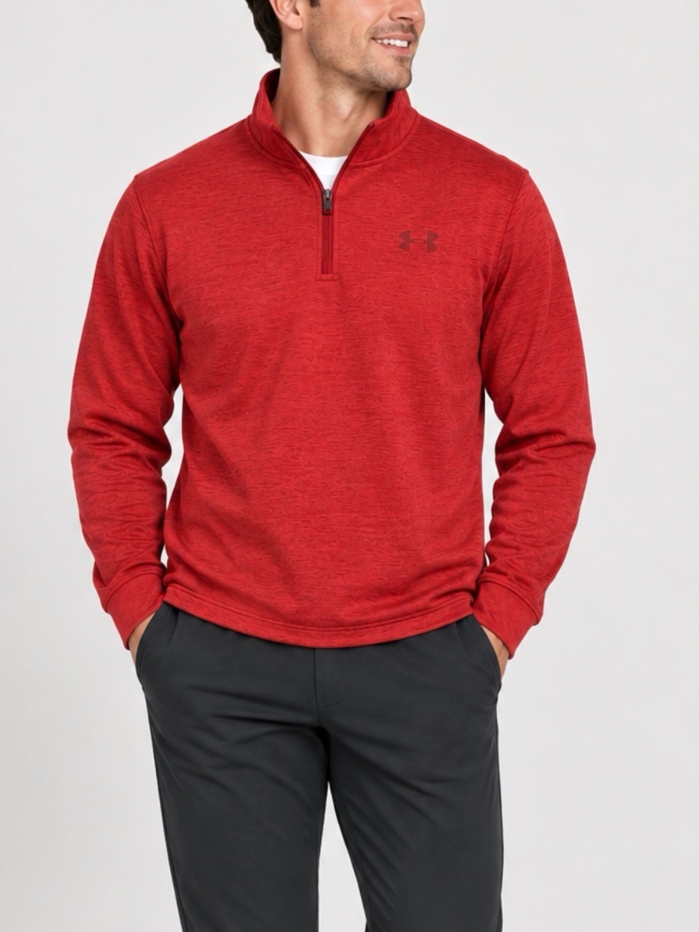 Under Armour Mens Storm 1/4 Zip Mock -Loose- Heather Red - Medium.